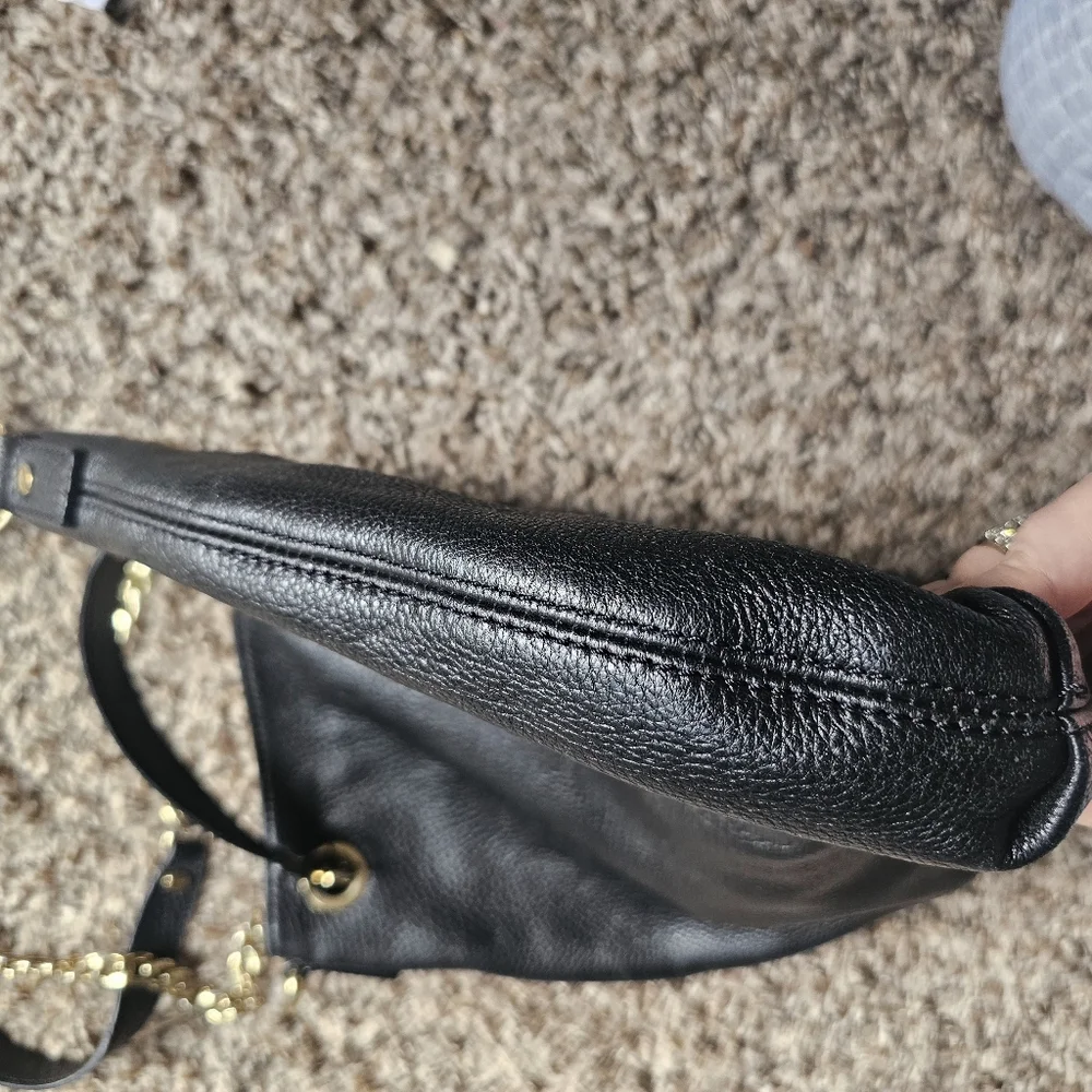 Michael Kors Black Grain Leather Golden Charm Shoulder Bag‎
